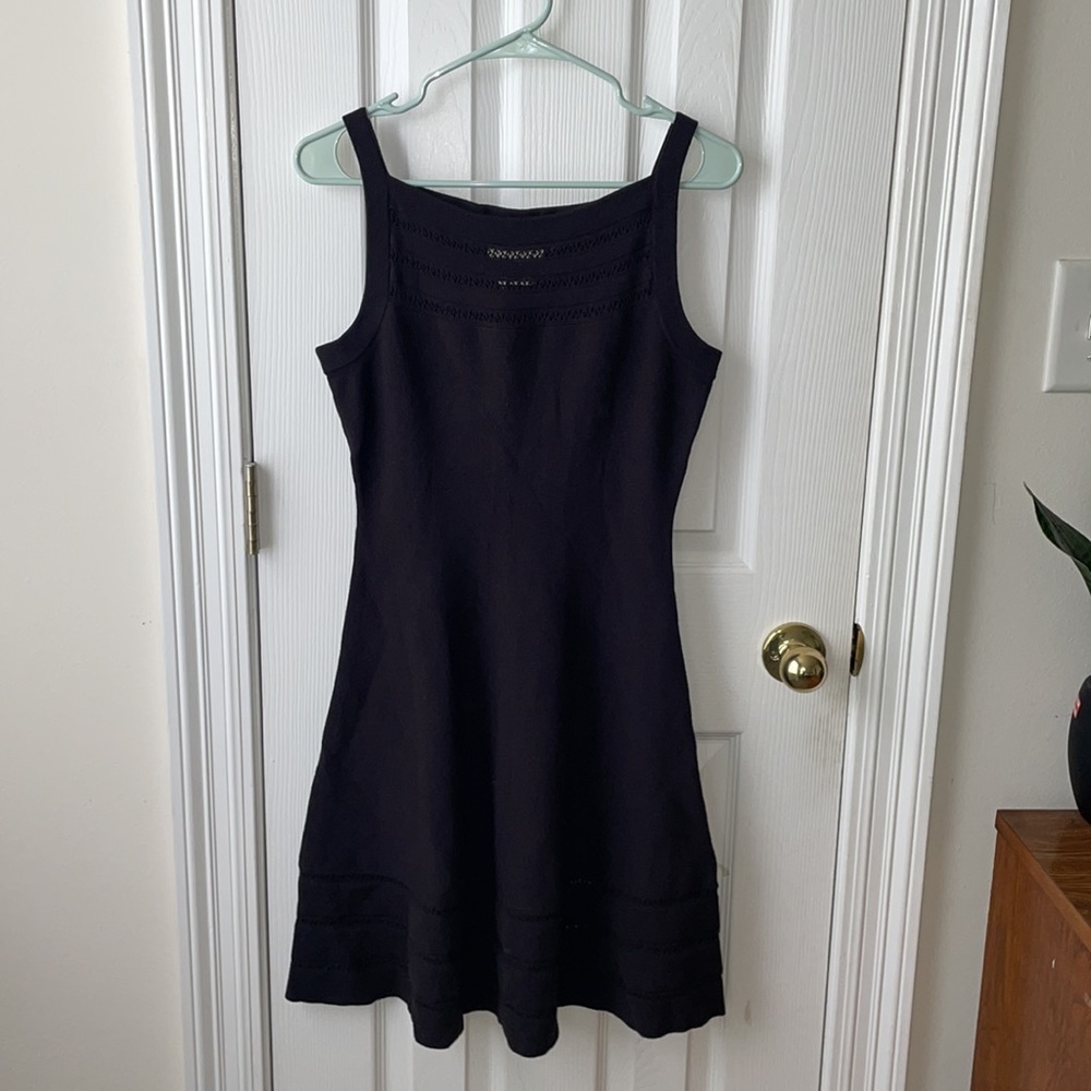 KATE SPADE Square Neck Open Cable Sweater Black Fit Flare Mini Dress Size Small - Picture 13 of 16
